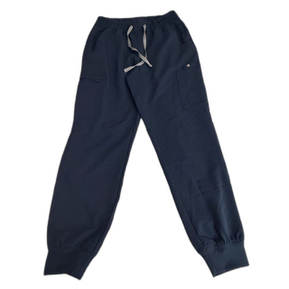 FIGS Navy Jogger Scrub Pants Women's Sz M Zip Cargo Pocket Drawstring Stretc